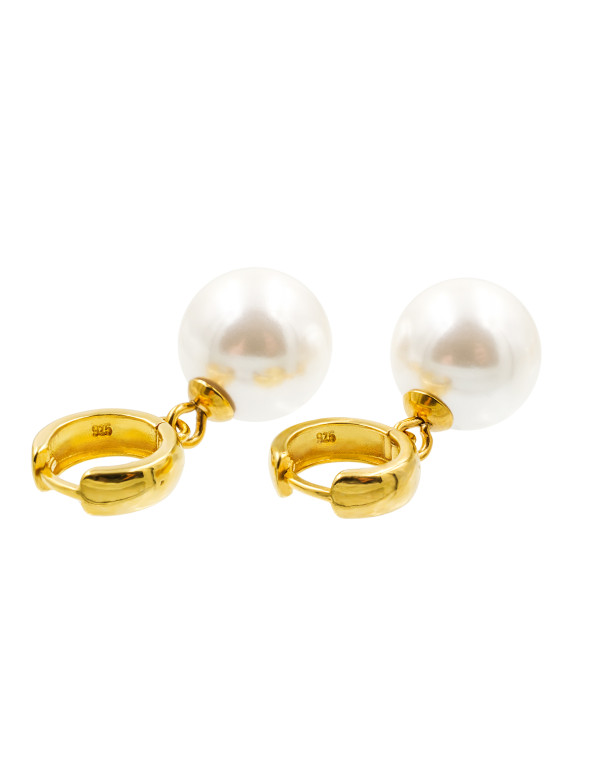 Gold-plated 925 silver hoop earrings with shell pearl 14 mm