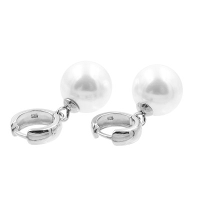 Silver hoop earrings with shell pearl 14 mm made of sterling silver