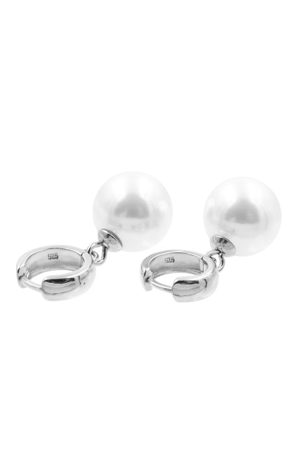 Silver hoop earrings with shell pearl 14 mm made of sterling silver