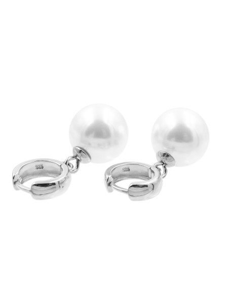 Silver hoop earrings with shell pearl 14 mm made of sterling silver
