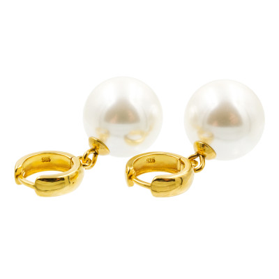 Gold-plated 925 silver hoop earrings with large shell pearl 16 mm