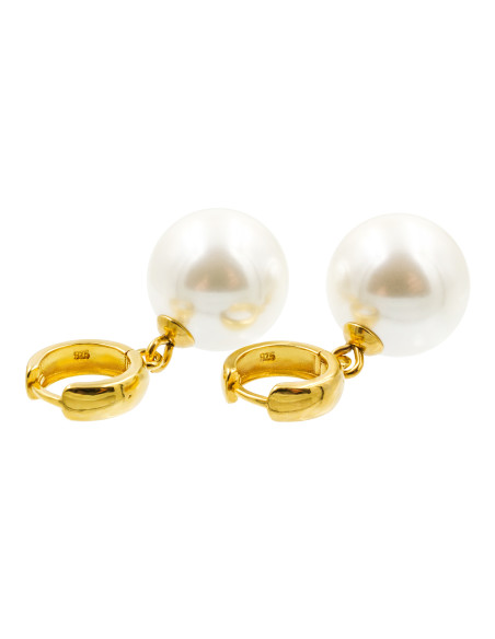Gold-plated 925 silver hoop earrings with large shell pearl 16 mm
