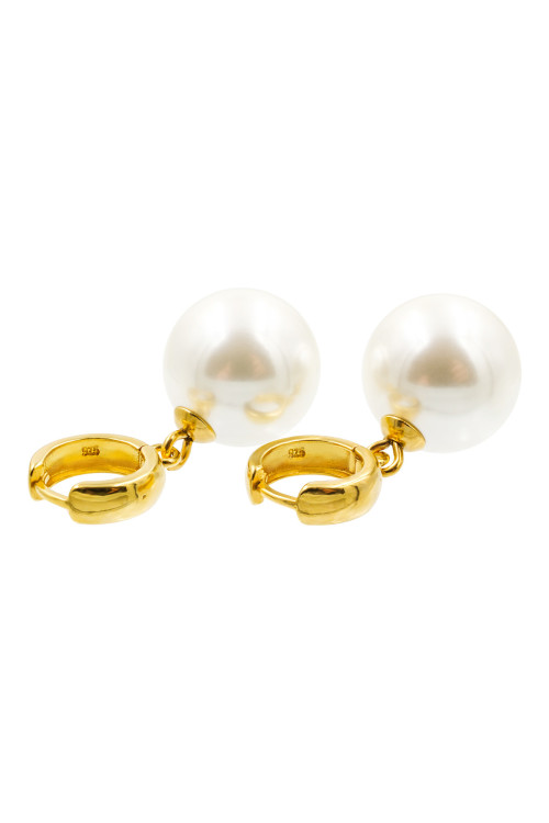 Gold-plated 925 silver hoop earrings with large shell pearl 16 mm