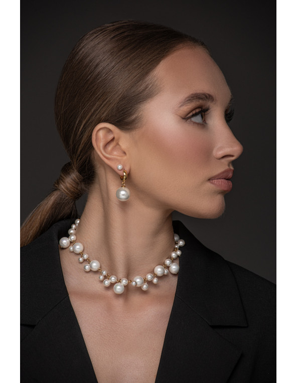 Gold-plated 925 silver hoop earrings with large shell pearl 16 mm