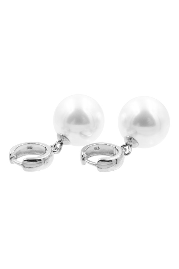 Silver hoop earrings with large shell pearl 16 mm made of sterling silver
