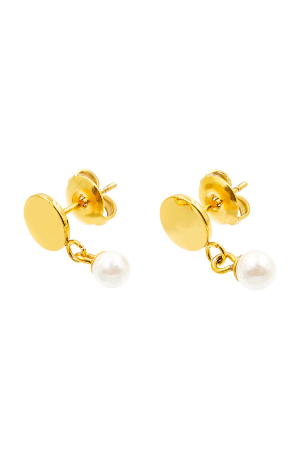Gold-plated stainless steel plate earrings with shell pearl