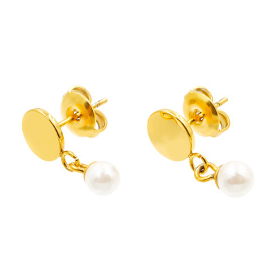 Gold-plated stainless steel plate earrings with shell pearl
