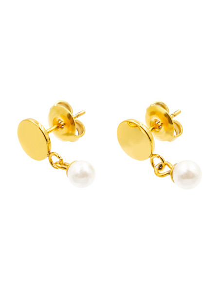Gold-plated stainless steel plate earrings with shell pearl