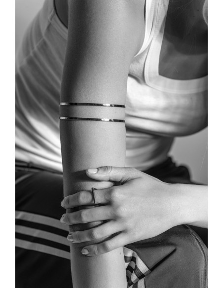 Gold double stainless steel arm cuff with modern minimalist design