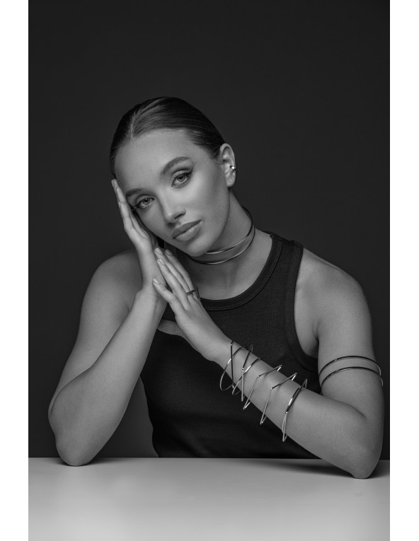 Gold double stainless steel arm cuff with modern minimalist design