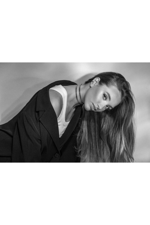 Black matte double stainless steel choker necklace with geometric minimalist form