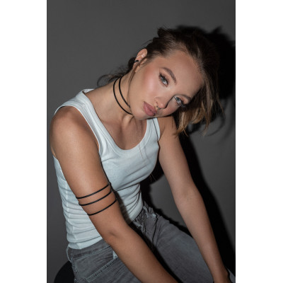 Black matte double stainless steel arm cuff with minimalist geometric design 2