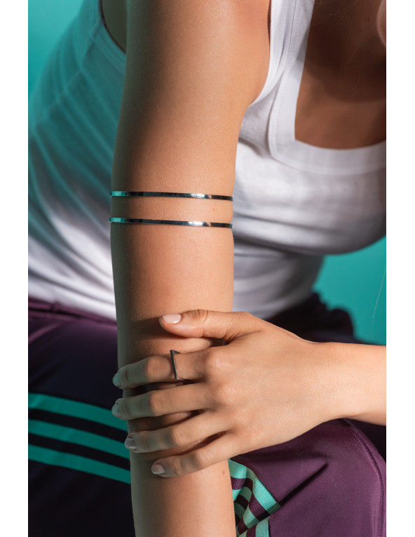 Silver double stainless steel arm cuff with minimalist modern design