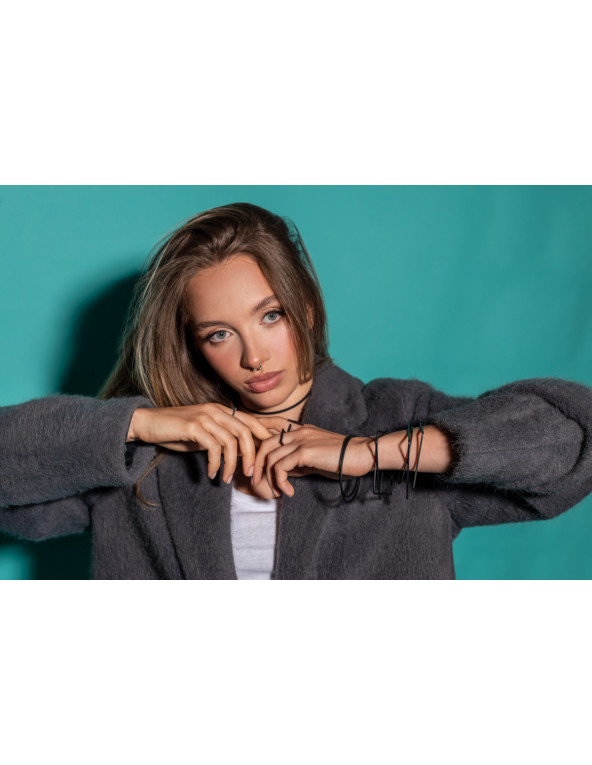 Black matte stainless steel choker necklace with minimalist modern design