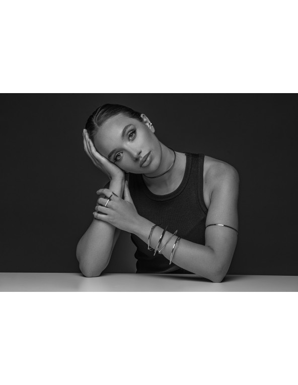 Silver stainless steel arm cuff with modern minimalist design