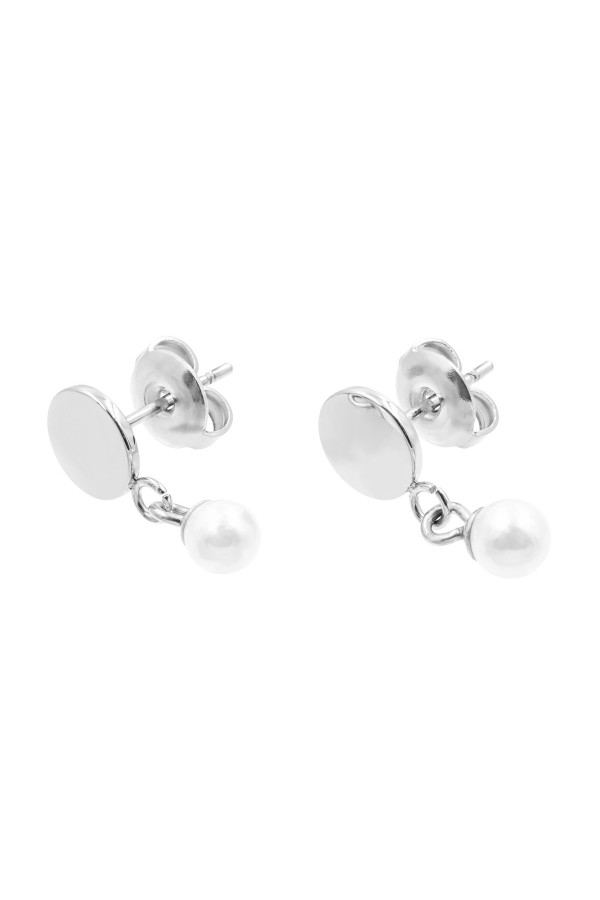 Silver stainless steel plate earrings with shell pearl
