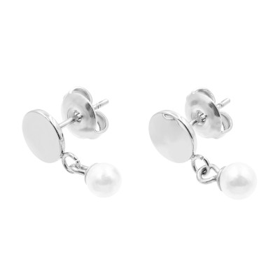 Silver stainless steel plate earrings with shell pearl