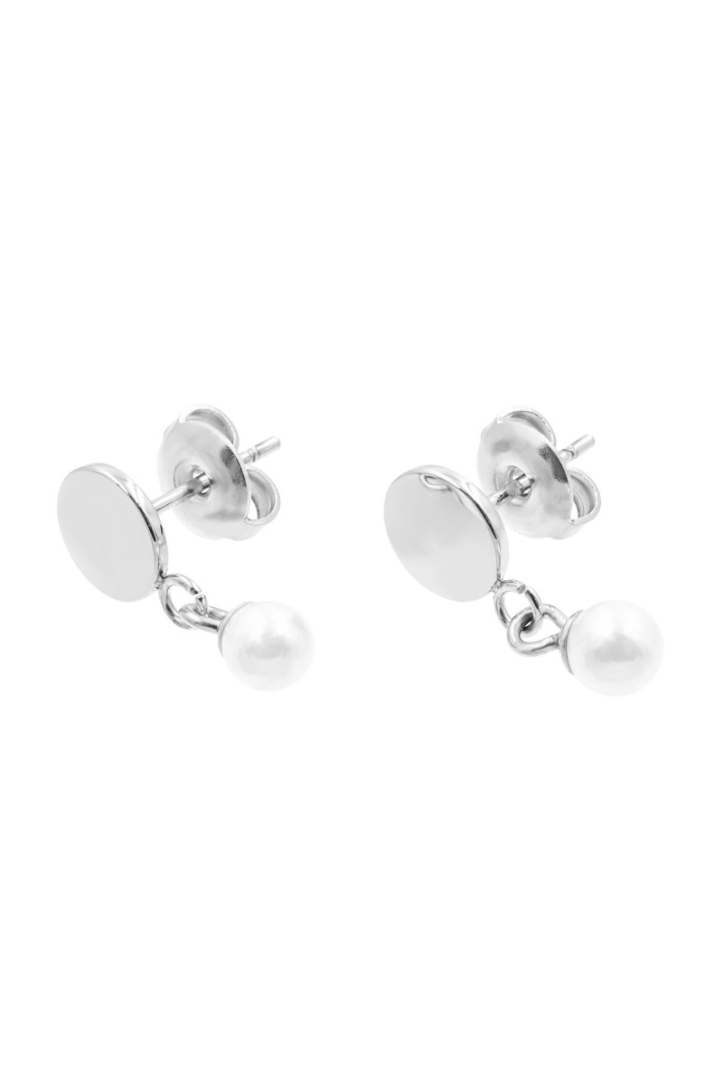 Silver stainless steel plate earrings with shell pearl