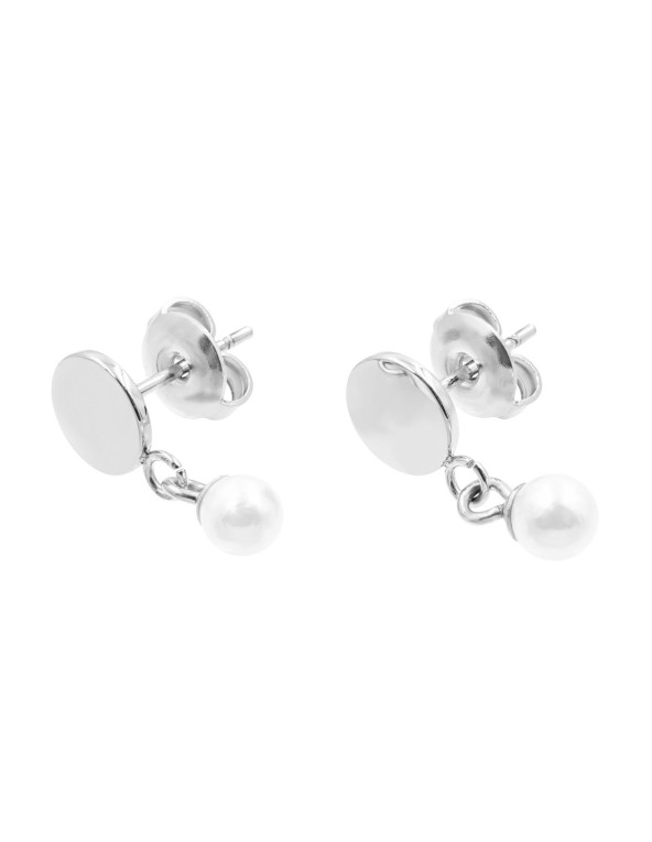 Silver stainless steel plate earrings with shell pearl