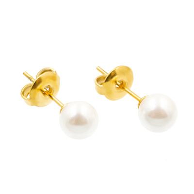 Gold-plated stainless steel ball pearl earrings 6 mm