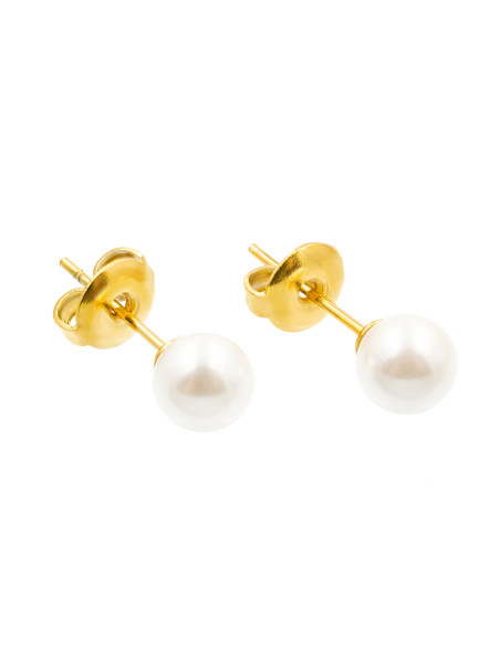 Gold-plated stainless steel ball pearl earrings 6 mm