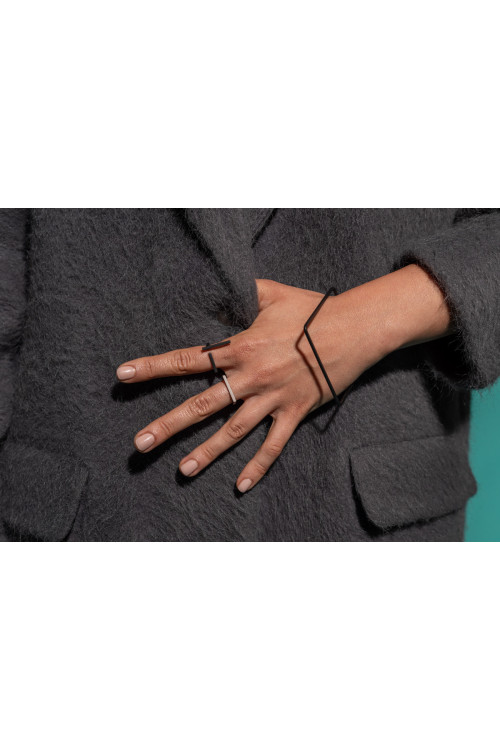 Black matte delicate square stainless steel bangle bracelet