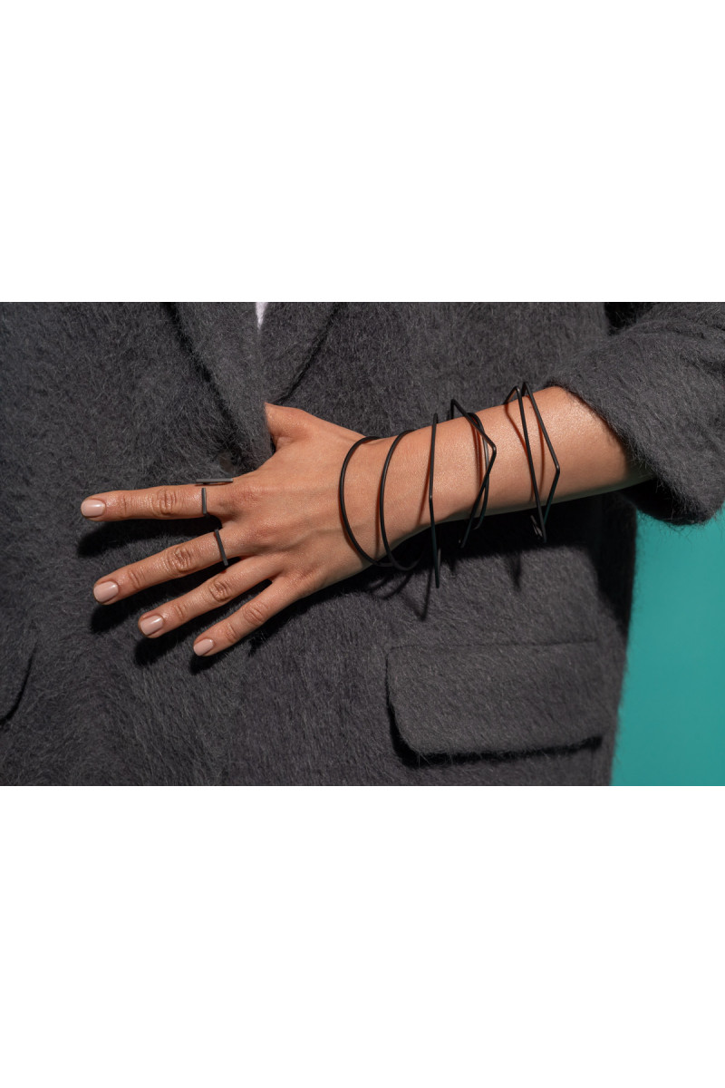 Black matte delicate square stainless steel bangle bracelet