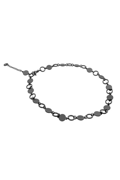 Matte black stainless steel necklace with ring elements