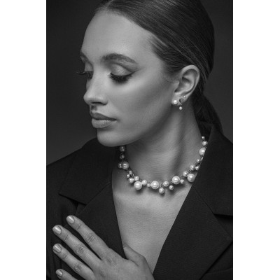 Silver stainless steel plate earrings with shell pearl 2