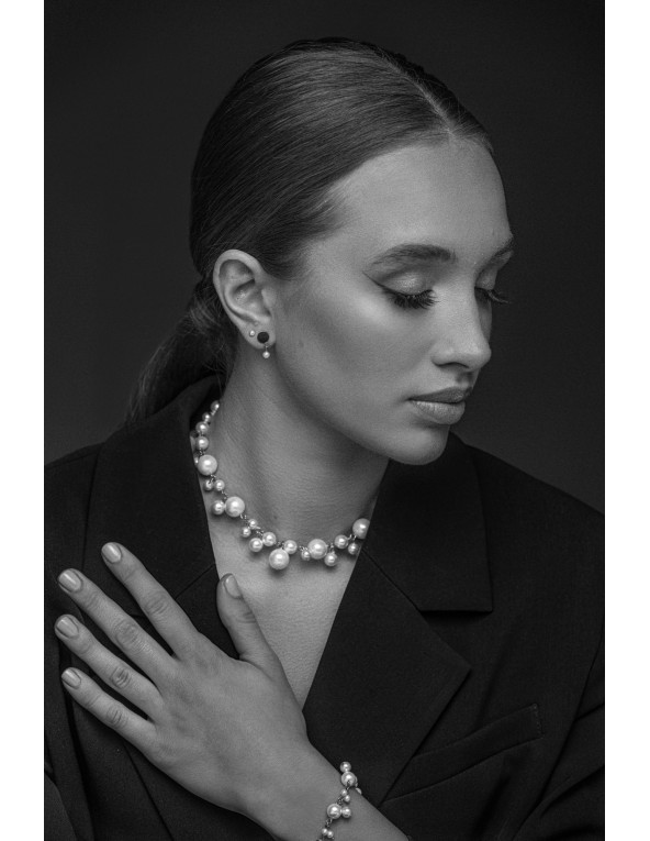 Silver stainless steel plate earrings with shell pearl