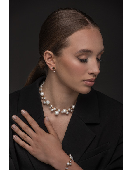 Gold-plated stainless steel plate earrings with shell pearl