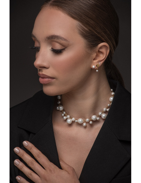 Gold-plated stainless steel plate earrings with shell pearl