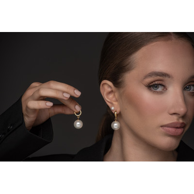 Gold-plated 925 silver hoop earrings with large shell pearl 16 mm 2