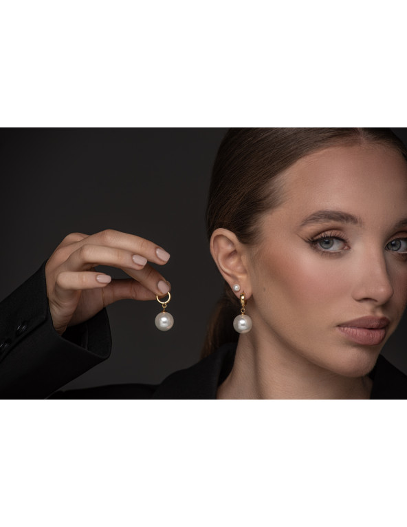 Gold-plated 925 silver hoop earrings with large shell pearl 16 mm