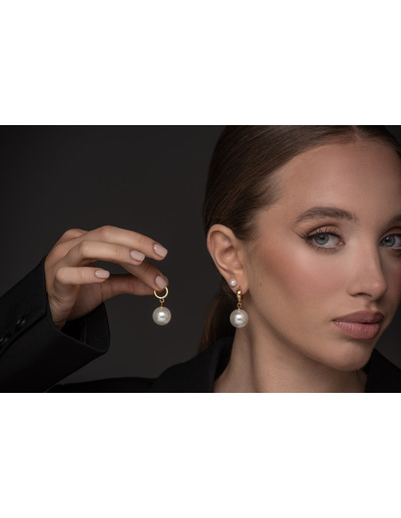 Gold-plated 925 silver hoop earrings with large shell pearl 16 mm