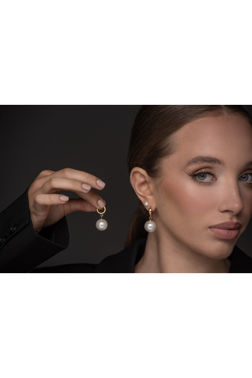 Gold-plated 925 silver hoop earrings with large shell pearl 16 mm