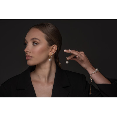 Gold-plated 925 silver hoop earrings with shell pearl 14 mm 2