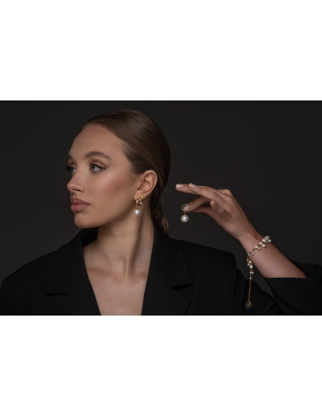 Gold-plated 925 silver hoop earrings with shell pearl 14 mm