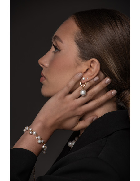 Gold-plated 925 silver hoop earrings with shell pearl 14 mm