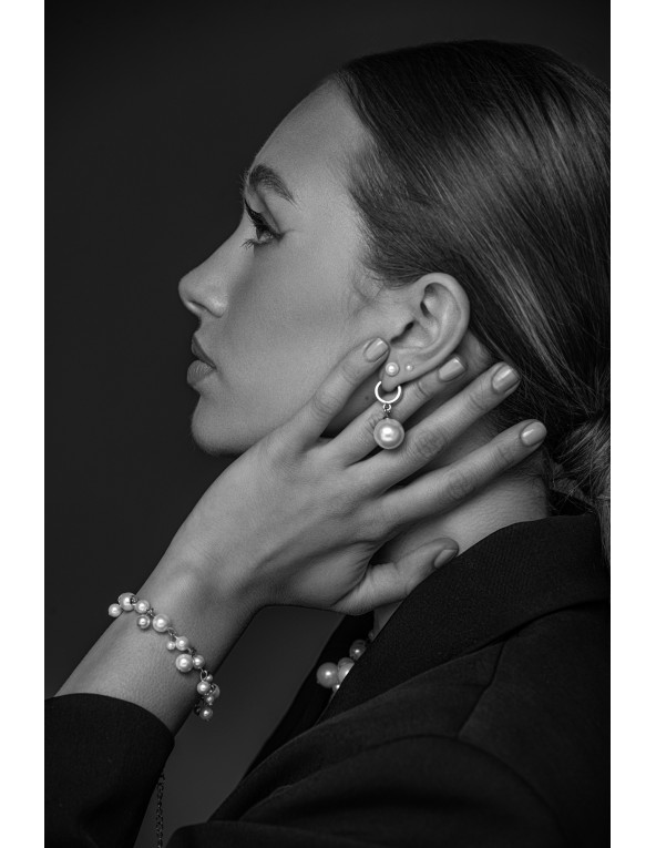 Silver hoop earrings with shell pearl 14 mm made of sterling silver