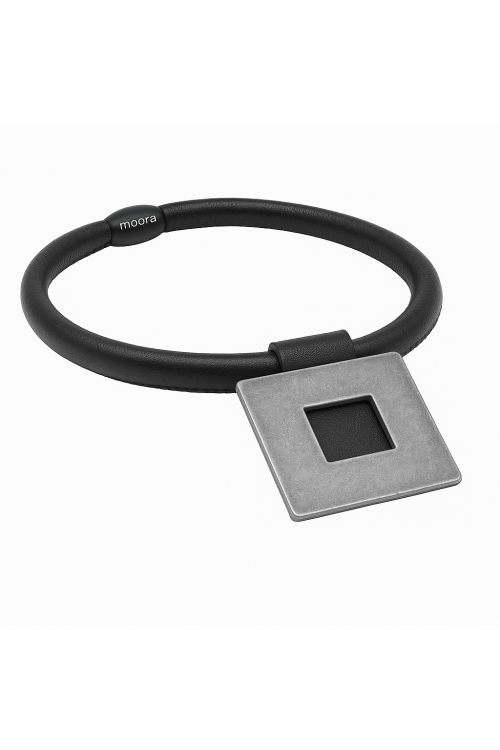 Leather choker with matte stainless steel square pendant – handmade