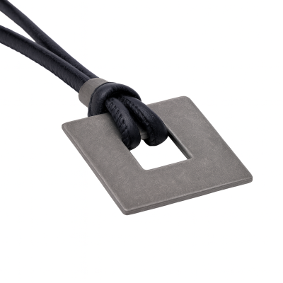 Leather necklace with matte square pendant
