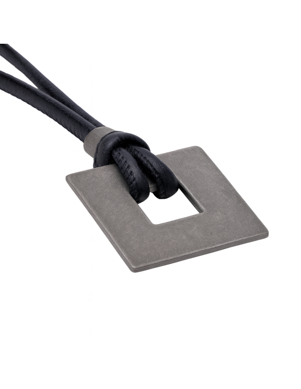 Leather necklace with matte square pendant