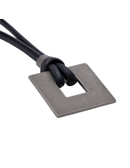 Leather necklace with matte square pendant