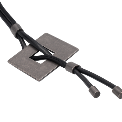 Leather necklace with matte square
