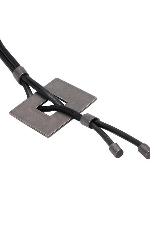Leather necklace with matte stainless steel square pendant – handmade