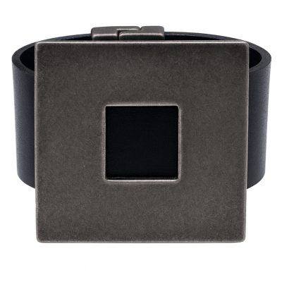 Black natural leather bracelet with a matte square accent – elegant minimalism