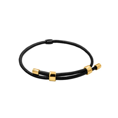 Leather necklace with gold-plated stainless steel in a golden shade
