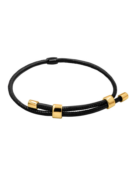 Leather necklace with gold-plated stainless steel in a golden shade