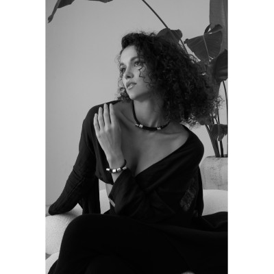 Adjustable leather necklace with a silver stainless steel element 2